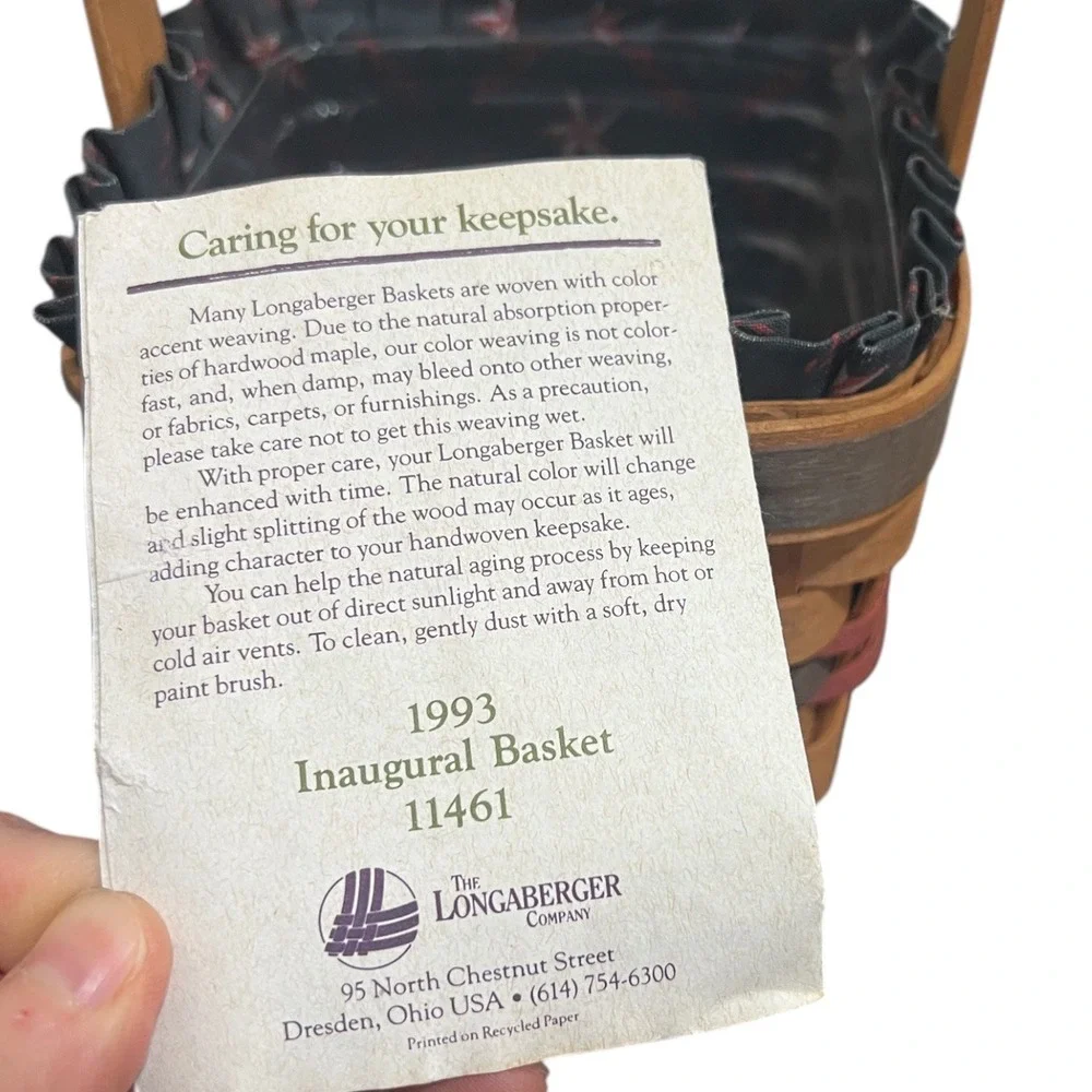 Longaberger 1993 Inaugural Basket Handwoven‎ Woven Wood Liner Handle